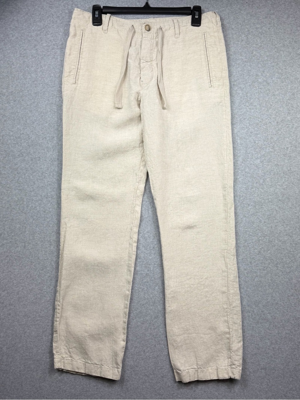 Perry Ellis Linen Pants Mens 30x30 Beige Drawstring Chino Lightweight Beach